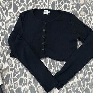 Princess polly cropped cardigan black distressed raw hem size 6